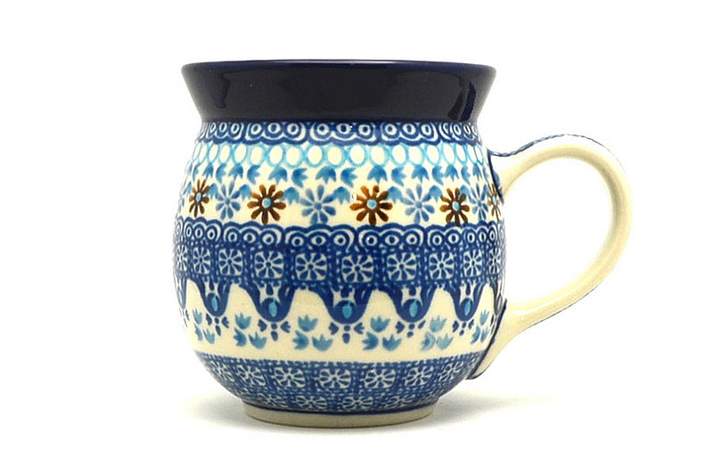 4"H (15 oz measured near the rim)
 Polish Pottery Mug - 15 oz. Bubble - Blue Yonder 073-2187a (4"H (15 oz measured near the rim)
)