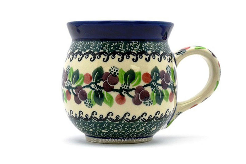 4"H (15 oz measured near the rim)
 Polish Pottery Mug - 15 oz. Bubble - Burgundy Berry Green 073-1415a (4"H (15 oz measured near the rim)
)
