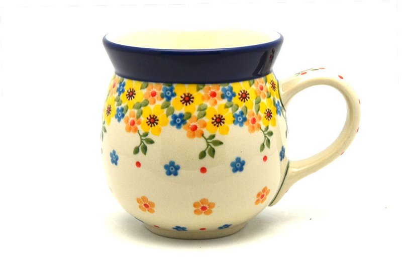 4"H (15 oz measured near the rim)
 Polish Pottery Mug - 15 oz. Bubble - Buttercup 073-2225a (4"H (15 oz measured near the rim)
)