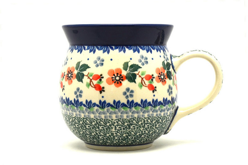 4"H (15 oz measured near the rim)
 Polish Pottery Mug - 15 oz. Bubble - Cherry Blossom 073-2103a (4"H (15 oz measured near the rim)
)