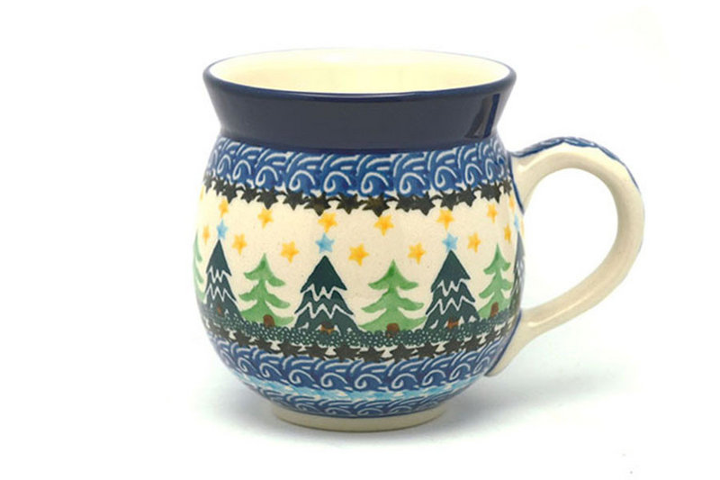 4"H (15 oz measured near the rim)
 Polish Pottery Mug - 15 oz. Bubble - Christmas Trees 073-1284a (4"H (15 oz measured near the rim)
)