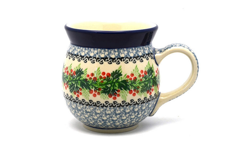 4"H (15 oz measured near the rim)
 Polish Pottery Mug - 15 oz. Bubble - Holly Berry 073-1734a (4"H (15 oz measured near the rim)
)