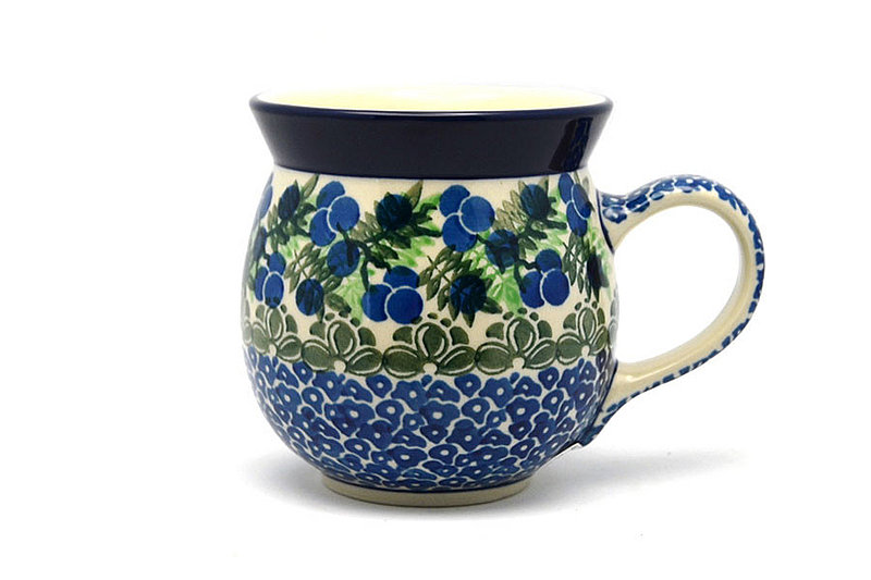 4"H (15 oz measured near the rim)
 Polish Pottery Mug - 15 oz. Bubble - Huckleberry 073-1413a (4"H (15 oz measured near the rim)
)