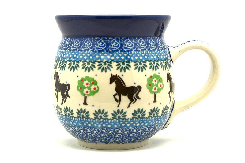 4"H (15 oz measured near the rim)
 Polish Pottery Mug - 15 oz. Bubble - Mackintosh 073-2256a (4"H (15 oz measured near the rim)
)