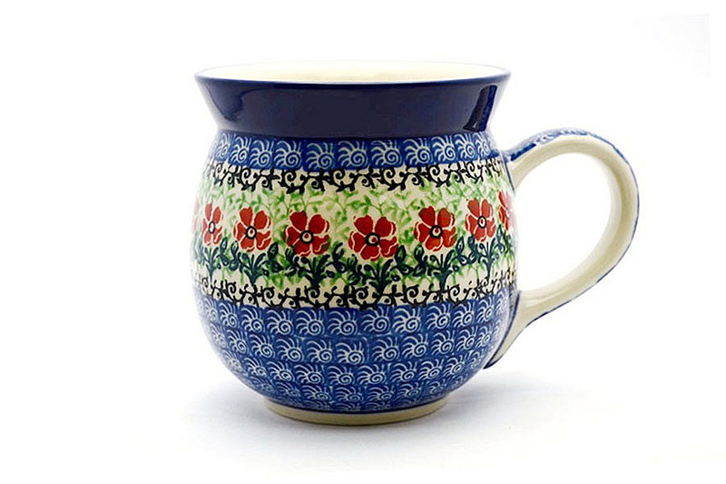 4"H (15 oz measured near the rim)
 Polish Pottery Mug - 15 oz. Bubble - Maraschino 073-1916a (4"H (15 oz measured near the rim)
)