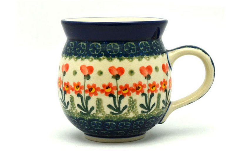 4"H (15 oz measured near the rim)
 Polish Pottery Mug - 15 oz. Bubble - Peach Spring Daisy 073-560a (4"H (15 oz measured near the rim)
)
