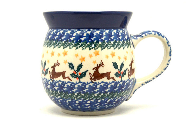 4"H (15 oz measured near the rim)
 Polish Pottery Mug - 15 oz. Bubble - Prancer 073-1485a (4"H (15 oz measured near the rim)
)