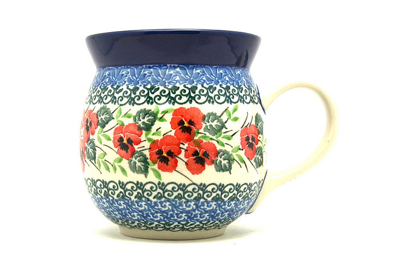 4"H (15 oz measured near the rim)
 Polish Pottery Mug - 15 oz. Bubble - Red Pansy 073-2538a (4"H (15 oz measured near the rim)
)