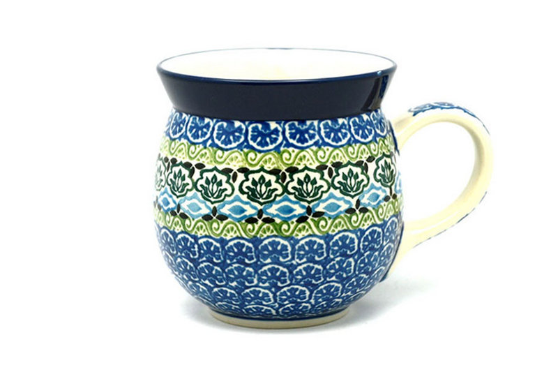 4"H (15 oz measured near the rim)
 Polish Pottery Mug - 15 oz. Bubble - Tranquility 073-1858a (4"H (15 oz measured near the rim)
)
