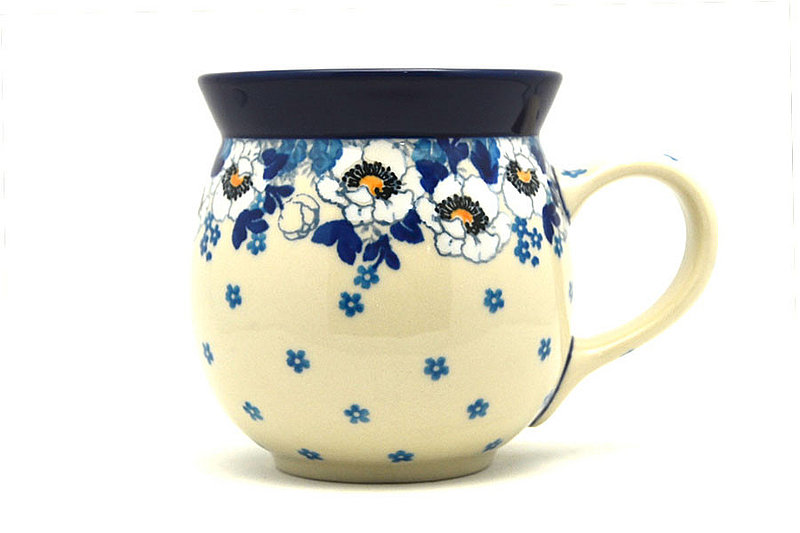 4"H (15 oz measured near the rim)
 Polish Pottery Mug - 15 oz. Bubble - White Poppy 073-2222a (4"H (15 oz measured near the rim)
)