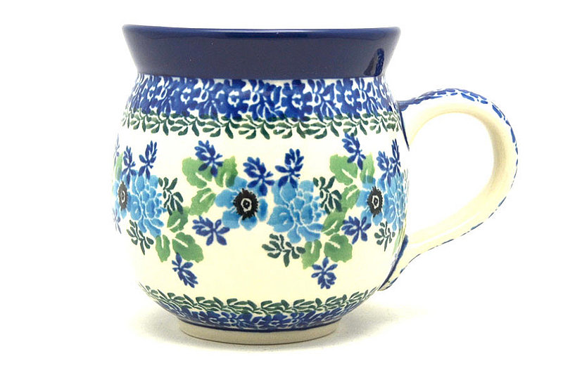 4"H (15 oz measured near the rim)
 Polish Pottery Mug - 15 oz. Bubble - Wild Indigo 073-1865a (4"H (15 oz measured near the rim)
)