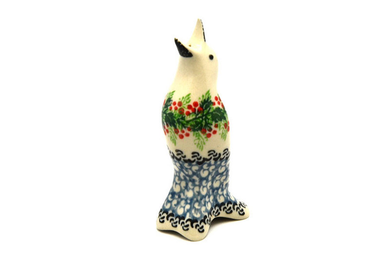 4"H
 Polish Pottery Pie Bird - Holly Berry C14-1734a (4"H
)