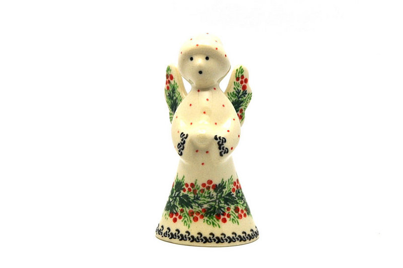 4"H x 2"W x 2 1/4"L
 Polish Pottery Angel Figurine - Small - Holly Berry C66-1734a (4"H x 2"W x 2 1/4"L
)