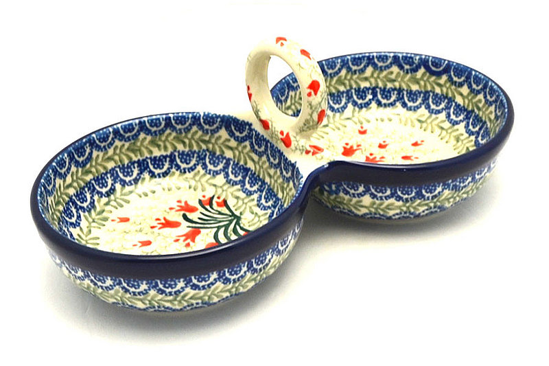 4"H x 4 3/4"W x 9 3/4"L
 Polish Pottery Bowl - Double Serving - Crimson Bells 942-1437a (4"H x 4 3/4"W x 9 3/4"L
)