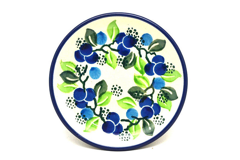 4"W
 Polish Pottery Coaster - Blue Berries 262-1416a (4"W
)