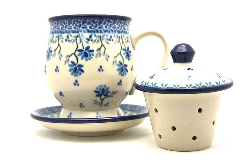 5 1/2"H x 4 1/2"W x 5 1/4"L
 Polish Pottery Mug - with Infuser - Clover Field 122-2524a (5 1/2"H x 4 1/2"W x 5 1/4"L
)