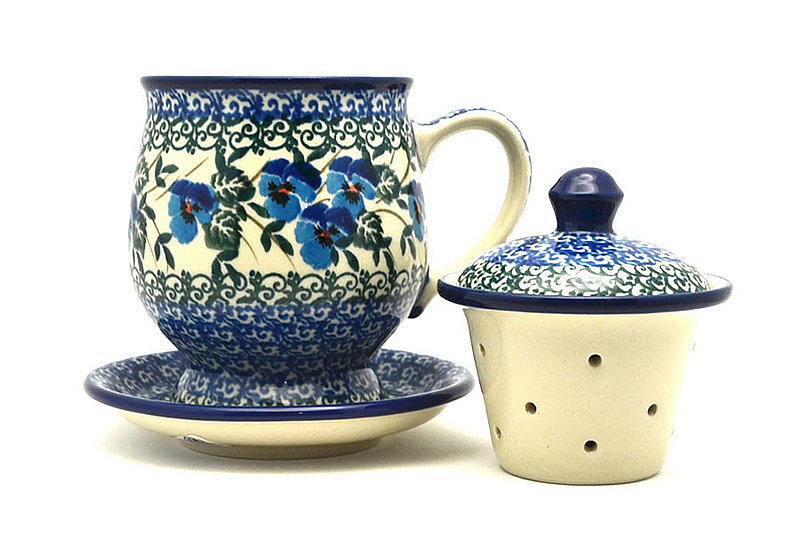 5 1/2"H x 4 1/2"W x 5 1/4"L
 Polish Pottery Mug - with Infuser - Winter Viola 122-2273a (5 1/2"H x 4 1/2"W x 5 1/4"L
)