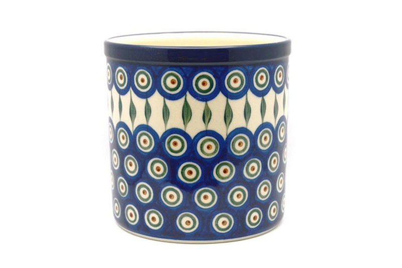 5 1/2"H x 5 1/2"W
 Polish Pottery Utensil Holder - Peacock 003-054a (5 1/2"H x 5 1/2"W
)
