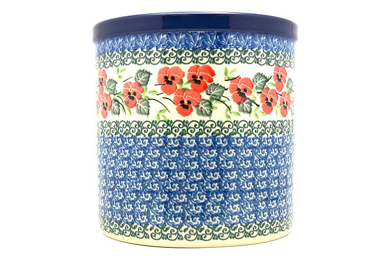 5 1/2"H x 5 1/2"W
 Polish Pottery Utensil Holder - Red Pansy 003-2538a (5 1/2"H x 5 1/2"W
)