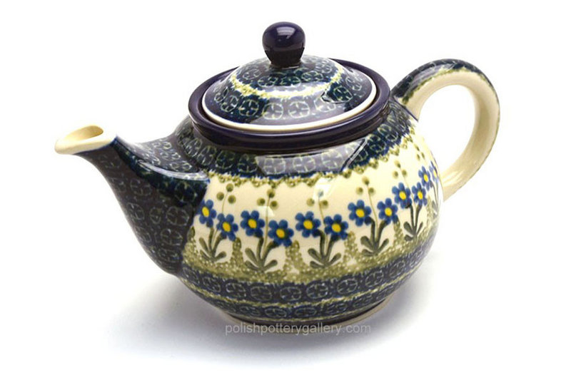 5 1/2"H x 5 1/4"W x 8 1/4"L
 Polish Pottery Teapot - 3/4 qt. - Blue Spring Daisy 264-614a (5 1/2"H x 5 1/4"W x 8 1/4"L
)