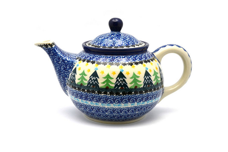 5 1/2"H x 5 1/4"W x 8 1/4"L
 Polish Pottery Teapot - 3/4 qt. - Christmas Trees 264-1284a (5 1/2"H x 5 1/4"W x 8 1/4"L
)