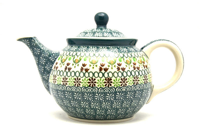 5 1/2"H x 5 1/4"W x 8 1/4"L
 Polish Pottery Teapot - 3/4 qt. - Mint Chip 264-2195q (5 1/2"H x 5 1/4"W x 8 1/4"L
)