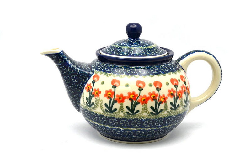 5 1/2"H x 5 1/4"W x 8 1/4"L
 Polish Pottery Teapot - 3/4 qt. - Peach Spring Daisy 264-560a (5 1/2"H x 5 1/4"W x 8 1/4"L
)