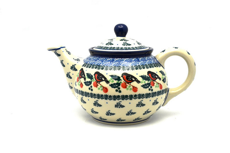 5 1/2"H x 5 1/4"W x 8 1/4"L
 Polish Pottery Teapot - 3/4 qt. - Red Robin 264-1257a (5 1/2"H x 5 1/4"W x 8 1/4"L
)