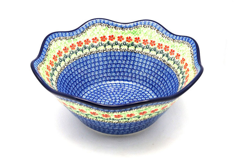5 1/4"H x 12"W
 Polish Pottery Bowl - Curvy Edge - 12" - Maraschino 693-1916a (5 1/4"H x 12"W
)