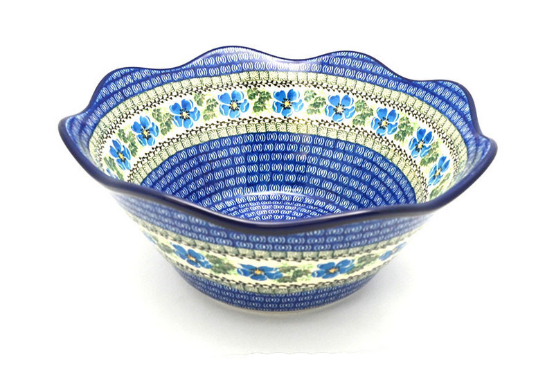 5 1/4"H x 12"W
 Polish Pottery Bowl - Curvy Edge - 12" - Morning Glory 693-1915a (5 1/4"H x 12"W
)
