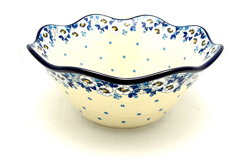 5 1/4"H x 12"W
 Polish Pottery Bowl - Curvy Edge - 12" - White Poppy 693-2222a (5 1/4"H x 12"W
)