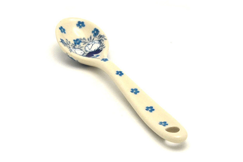 5 1/4"L
 Polish Pottery Spoon - Small - White Poppy 592-2222a (5 1/4"L
)