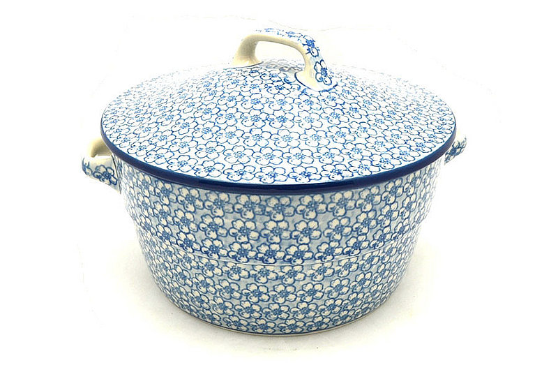 5 3/4"H x 8"W (9 3/4"W at the handles)
 Polish Pottery Baker - Round Covered Casserole - Daisy Flurry 278-2176a (5 3/4"H x 8"W (9 3/4"W at the handles)
)