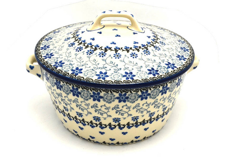 5 3/4"H x 8"W (9 3/4"W at the handles)
 Polish Pottery Baker - Round Covered Casserole - Silver Lace 278-2158a (5 3/4"H x 8"W (9 3/4"W at the handles)
)