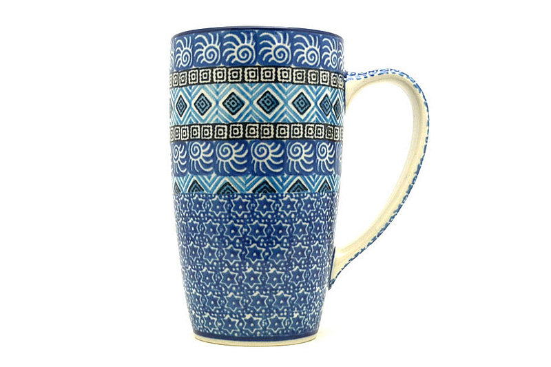 5 3/8"H x 3 1/8"W (12 oz. measured to the rim).
 Polish Pottery Mug - 12 oz. Cafe - Aztec Sky C52-1917a (5 3/8"H x 3 1/8"W (12 oz. measured to the rim).
)