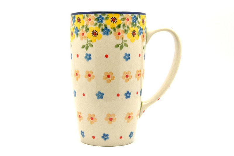 5 3/8"H x 3 1/8"W (12 oz. measured to the rim).
 Polish Pottery Mug - 12 oz. Cafe - Buttercup C52-2225a (5 3/8"H x 3 1/8"W (12 oz. measured to the rim).
)