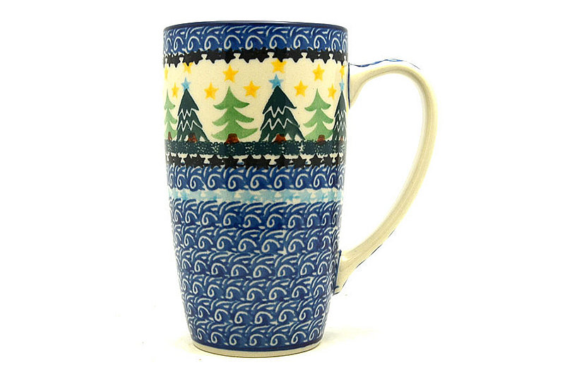 5 3/8"H x 3 1/8"W (12 oz. measured to the rim).
 Polish Pottery Mug - 12 oz. Cafe - Christmas Trees C52-1284a (5 3/8"H x 3 1/8"W (12 oz. measured to the rim).
)