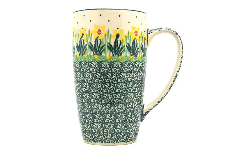 5 3/8"H x 3 1/8"W (12 oz. measured to the rim).
 Polish Pottery Mug - 12 oz. Cafe - Daffodil C52-2777q (5 3/8"H x 3 1/8"W (12 oz. measured to the rim).
)