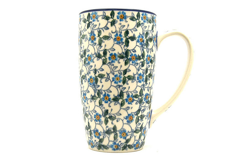5 3/8"H x 3 1/8"W (12 oz. measured to the rim).
 Polish Pottery Mug - 12 oz. Cafe - Forget-Me-Knot C52-2089a (5 3/8"H x 3 1/8"W (12 oz. measured to the rim).
)