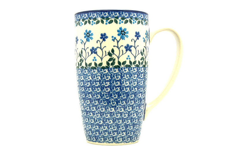 5 3/8"H x 3 1/8"W (12 oz. measured to the rim).
 Polish Pottery Mug - 12 oz. Cafe - Georgia Blue C52-2785a (5 3/8"H x 3 1/8"W (12 oz. measured to the rim).
)