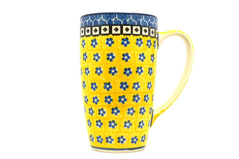5 3/8"H x 3 1/8"W (12 oz. measured to the rim).
 Polish Pottery Mug - 12 oz. Cafe - Sunburst C52-859a (5 3/8"H x 3 1/8"W (12 oz. measured to the rim).
)