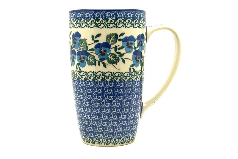 5 3/8"H x 3 1/8"W (12 oz. measured to the rim).
 Polish Pottery Mug - 12 oz. Cafe - Winter Viola C52-2273a (5 3/8"H x 3 1/8"W (12 oz. measured to the rim).
)