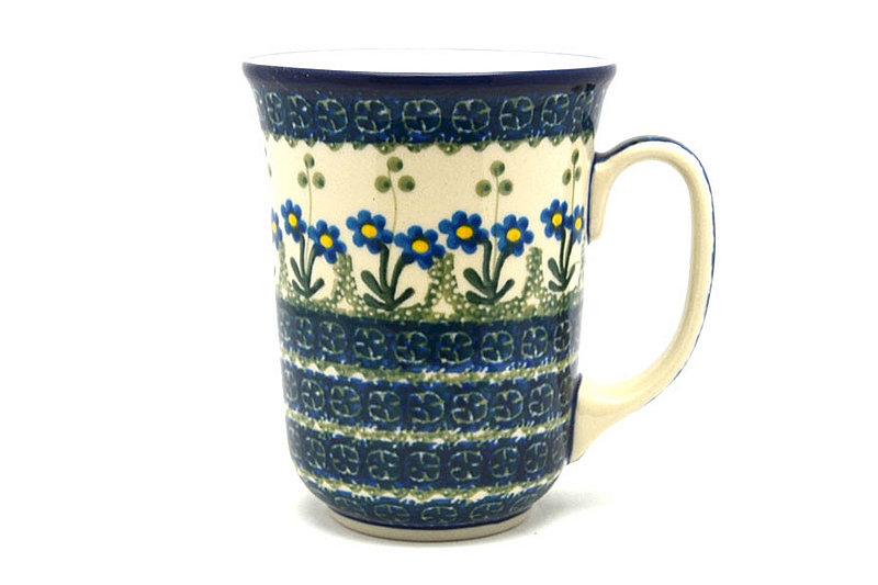 5"H (16 oz. measured to the rim).
 Polish Pottery Mug - 16 oz. Bistro - Blue Spring Daisy 812-614a (5"H (16 oz. measured to the rim).
)
