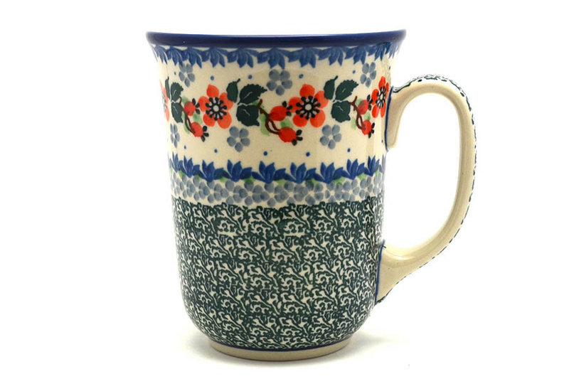 5"H (16 oz. measured to the rim).
 Polish Pottery Mug - 16 oz. Bistro - Cherry Blossom 812-2103a (5"H (16 oz. measured to the rim).
)