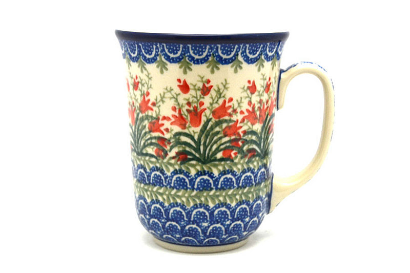 5"H (16 oz. measured to the rim).
 Polish Pottery Mug - 16 oz. Bistro - Crimson Bells 812-1437a (5"H (16 oz. measured to the rim).
)