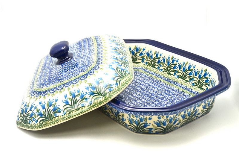 5"H (baker is 2 3/8"H) x 9 1/2"W x 12 1/4"L
 Polish Pottery Baker - Rectangular Covered - Large - Blue Bells 665-1432a (5"H (baker is 2 3/8"H) x 9 1/2"W x 12 1/4"L
)