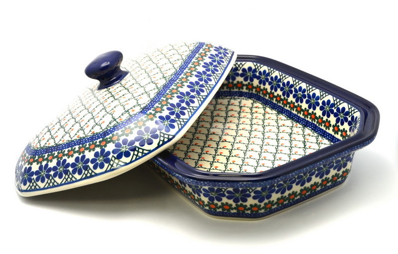 5"H (baker is 2 3/8"H) x 9 1/2"W x 12 1/4"L
 Polish Pottery Baker - Rectangular Covered - Large - Primrose 665-854a (5"H (baker is 2 3/8"H) x 9 1/2"W x 12 1/4"L
)