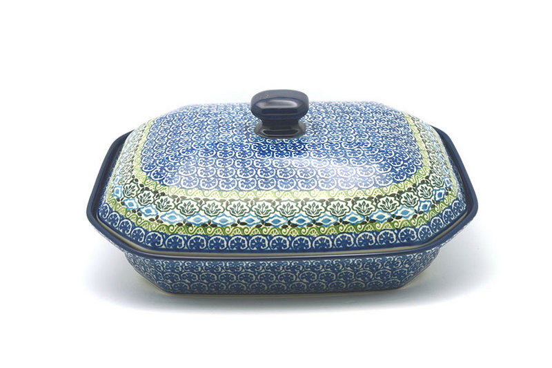 5"H (baker is 2 3/8"H) x 9 1/2"W x 12 1/4"L
 Polish Pottery Baker - Rectangular Covered - Large - Tranquility 665-1858a (5"H (baker is 2 3/8"H) x 9 1/2"W x 12 1/4"L
)