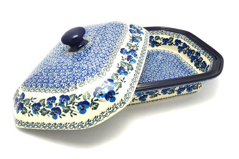5"H (baker is 2 3/8"H) x 9 1/2"W x 12 1/4"L
 Polish Pottery Baker - Rectangular Covered - Large - Winter Viola 665-2273a (5"H (baker is 2 3/8"H) x 9 1/2"W x 12 1/4"L
)
