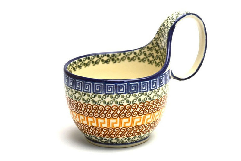 5" H. (bowl portion is 3 1/4"H x 4 3/8"W)
 Polish Pottery Loop Handle Bowl - Autumn 845-050a (5" H. (bowl portion is 3 1/4"H x 4 3/8"W)
)